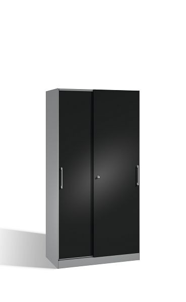 C+P schuifdeurkast Asisto, H1980xB1000xD435mm, kleur: wit aluminium / zwartgrijs, beugelgreep, 5 niveaus, 142002-000 S10112
