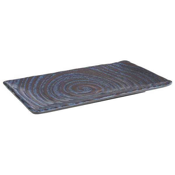 APS dienblad / sushibord -LOOPS-, 23,5 x 13,5 cm, hoogte: 1,5 cm, melamine, binnenkant: decor, donkerblauw, buitenkant: donkergrijs, 85025