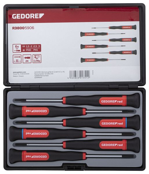 GEDORE rood 2K elektronische schroevendraaierset PH+SL 6-delig, 3301351
