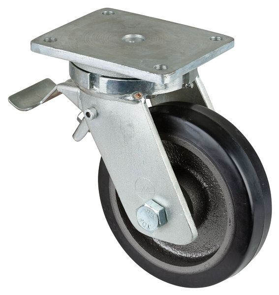 BS Rolls Zwaarlastwiel met wiel/slot, breedte 50 mm, Ø200 mm, tot 450 kg, zwarte elastische banden, gegoten wiellichaam, kogellagers, RR120.B81.201