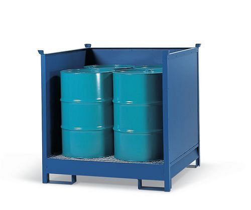 DENIOS station voor gevaarlijke goederen 4 P2-O van staal, geverfd, voor 4 vaten van 200 liter, 3 wanden, stapelbaar, 114-614
