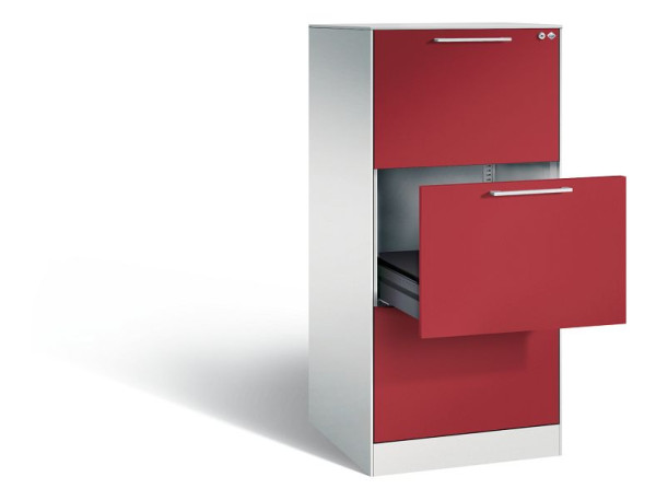 C+P archiefkast Asisto, H1310xB562xD600mm, kleur: lichtgrijs/robijnrood, beugelgreep, 146224-321 S10045
