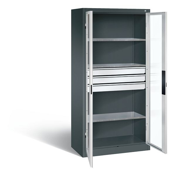 C+P gereedschapskast Acurado, H1950xW930xD500mm, kleur: antracietgrijs/lichtgrijs, verzonken handgreep, 8921-55302 S10012