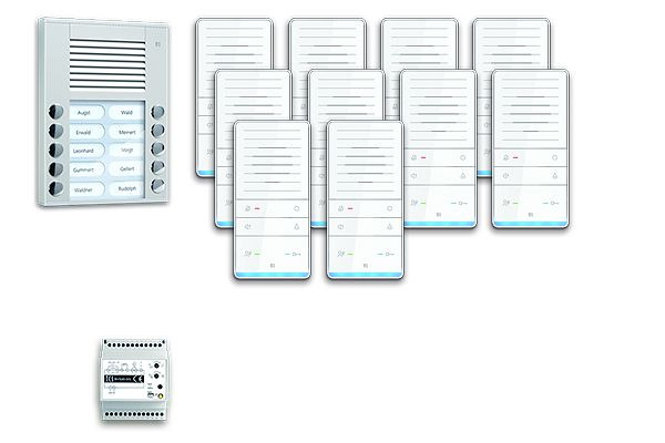 TCS deurbediening audio: pack AP voor 10 wooneenheden, met buitenpost PES 10 belknoppen, 10x handsfree luidspreker ISW5031, bedieningseenheid BVS20, PAAF102 / 001