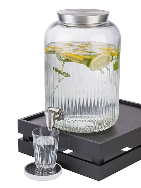 APS drankdispenser, Ø 20 cm, hoogte: 30,5 cm, 7 liter, glas, RVS, met deksel en kraan, 10855