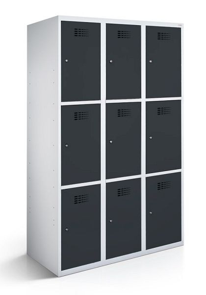 KEMMLIT lockerkast met 3 vakken en 9 deuren 40cm met gesloten bodem, antracietgrijs 7016, draaibare sluiting, 100587