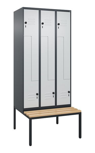C+P Z-Spind Classic PLUS, met onderbank, 6 vakken, 2120x900x815mm, 7016/7035, draaibare grendel, beuken zitlat, 0800537-306 S10013