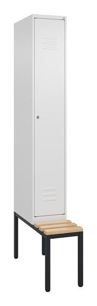 C+P luierkastje Classic PLUS met middenwand, bank, 2120x300x815mm, 9016/9016, cilinderslot, beuken zitlat, 0800507-10F S10058