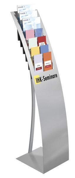 Kerkmann Varia brochurestandaard 7 x DIN A4, B 320 x D 340 x H 1320 mm, aluminium zilver, 41650914