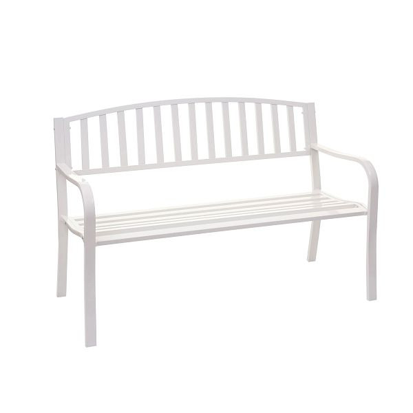 Mendler tuinbank HWC-F43, bankje parkbank, 2-zits gepoedercoat staal, wit, 76747