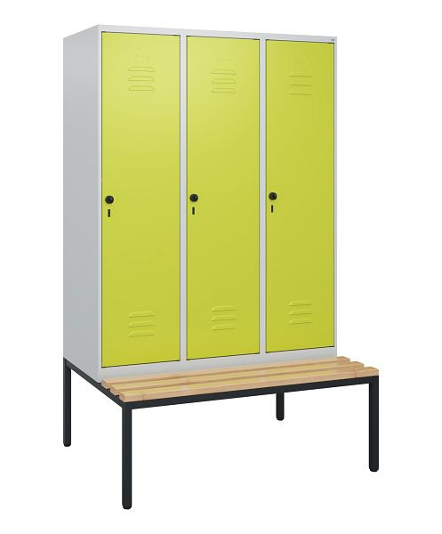 C+P luierkastje Classic PLUS, met onderbank, 3 vakken, 1950x1200x815mm, 7035/0024, draaibare sluiting, beuken zitlat, 0800505-32 S10010