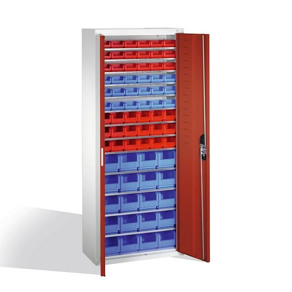 C+P tijdschriftenkast serie 13, H1690xB700xD300mm, kleur: lichtgrijs/robijnrood, verzonken handgreep, 133413-27 S10037