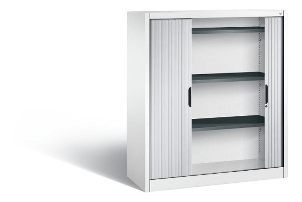 C+P dressoir met rolluik Omnispace, H1345xB1200xD420mm, kleur: verkeerswit/wit aluminium, verzonken greep, 3 niveaus, 3223-00 S10134