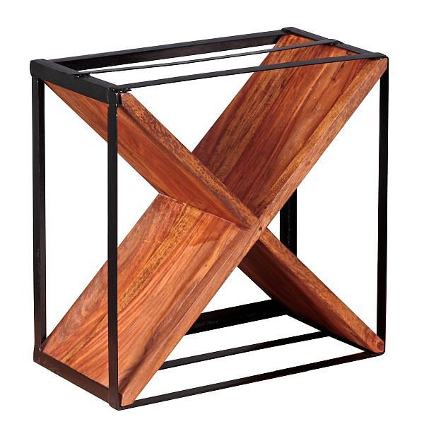 Wohnling AKOLA massief houten sheesham wijnrek voor ca. 16 flessen met metalen frame, WL1.771