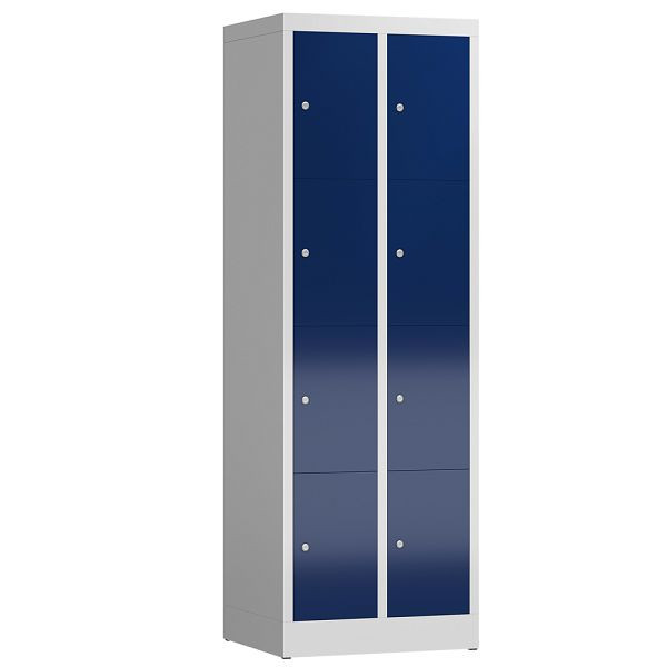 Lüllmann ClassiX lockerkast, 2 compartimenten met elk 4 compartimenten, 1800 x 590 x 500 mm, lichtgrijs/gentiaanblauw, X-520421
