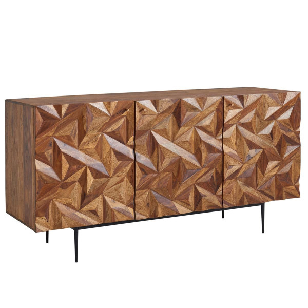 Wohnling dressoir 144x72x47 cm Sheesham massief hout / metalen dressoir, ladekast met drie deuren, moderne houten ladekast, WL6.562