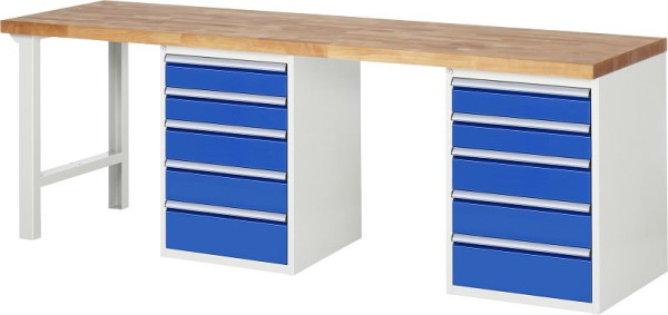 RAU werkbank serie 7000 - modulair ontwerp, 2 onderbouwcontainers (5x laden), 2500x840x700 mm, 03-7513A8-257B4S.11