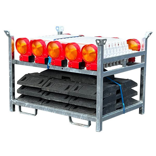 Schake SET3 bestaande uit: 1x opslag- en transportpallet, 10x TL-grondplaat volgens K1, 10x bastbaken lichtrood, 36NOX-G2-SET3
