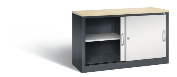 C+P dressoir met schuifdeuren Acurado, H720xB1200xD400mm, kleur: zwartgrijs/lichtgrijs, beugelgreep, 2 niveaus, 5723-00 S10479