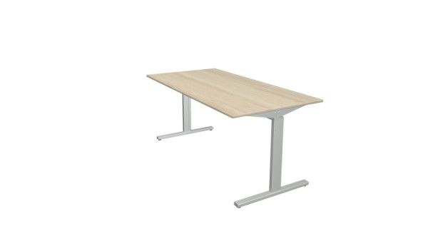 Kerkmann bureauvorm 2 - B 1600 x D 800 x H 700-820 mm met T-voetframe in aluminium zilver, esdoorn, 11020650