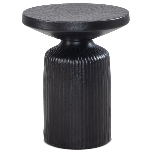 Wohnling bijzettafel 40 x 40 x 50 cm metaal zwart, rond, gehamerd golfpatroon, aluminium lattenlook, modern, WL6.758