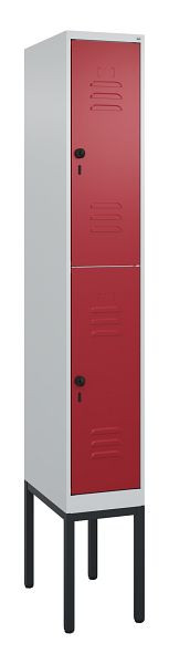 C+P Doppelstöckiger Spind Classic PLUS, Gestell, 2120x300x500mm, 7035/3003, Drehriegel, 0803307-10 S10001