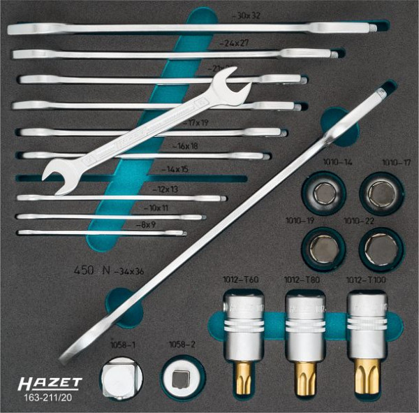 Hazet steek-/dopsleutelset, hol vierkant 20 mm, buitenzeskantprofiel, aantal gereedschappen: 20, 163-211/20
