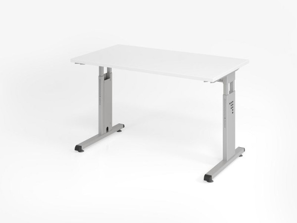 Hammerbacher bureau OS612, 120 x 67 cm, blad: wit, 25 mm dik, 2 mm ABS rand, rechthoekige vorm, zilver, VOS612/W/S