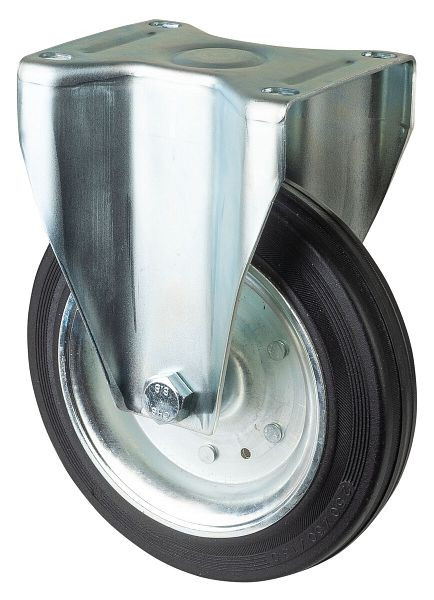 BS rollen transportrol, vaste rol, wielbreedte 60 mm, wiel-Ø 250 mm, draagvermogen 300 kg, zwart rubber, stalen velg, rollager, plaat, L410.B55.251