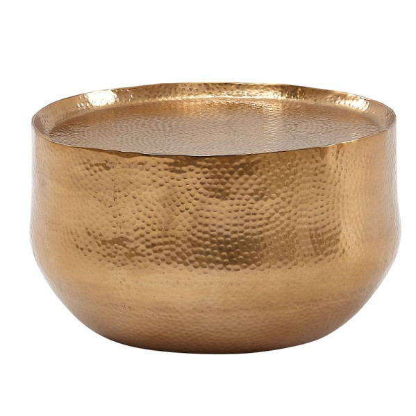 Wohnling salontafel aluminium goud 60x60x35 cm woonkamertafel gehamerd, design salontafel rond aluminium oosters, WL6.454