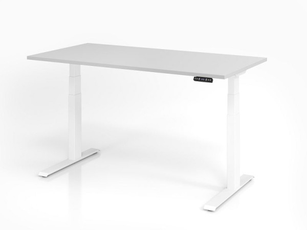 Hammerbacher bureau XDKB16, 160 x 80 cm, blad: grijs, 25 mm dik, ABS dikke rand, rechthoekige vorm, wit, VXDKB16/5/W