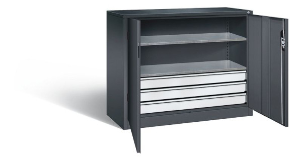 C+P gereedschapskast Acurado, H1000xB1200xD500mm, kleur: zwart-grijs, verzonken handgreep, 8831-5035 S10145