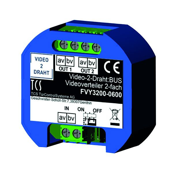 TCS videoverdeler voor video 2-draads: BUS, geen cascadering, passief voor het splitsen van videostrengen, inbouw in inbouwdoos, 2-voudig, FVY3200-0600