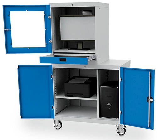 Bedrunka + Hirth verrijdbare aanbouw voor computer trolleys, 2x bokwielen, 2x zwenkwielen met rem, afmetingen in mm (BxDxH): 1005 x 600 x 160, 04.118.609