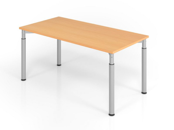 Hammerbacher bureau YS16, 160 x 80 cm, blad: beuken, 25 mm dik, ABS dikke rand, rechthoekige vorm, zilver, VYS16/6/S