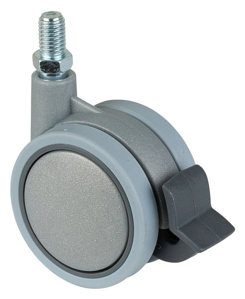 BS-wielen Kunststof dubbelwiel grijs met rem, wiel-Ø 60 mm, draagvermogen 35 kg, hoogte 75 mm, draadstift 10x15 mm, VE 8 stuks, F329.061