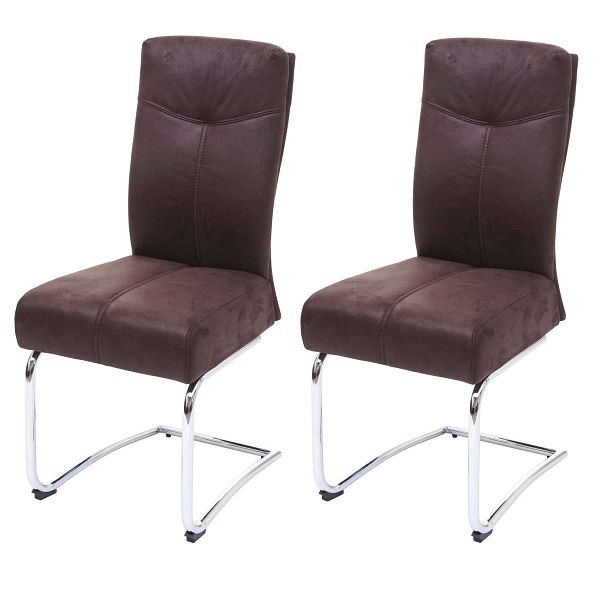 Mendler set van 2 eetkamerstoelen HWC-G56, keukenstoel sledestoel, textiel suede look, bruin, 71710