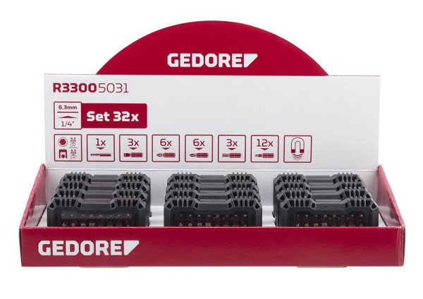 GEDORE rood display 12xBitbox 1/4" SL+PH+PZ+TX 32-delig, 3301875
