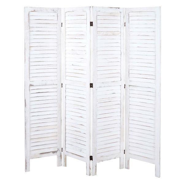 Mendler Paravent HWC-G30, scheidingswand, room divider, shabby look 170x162cm, wit, 67526