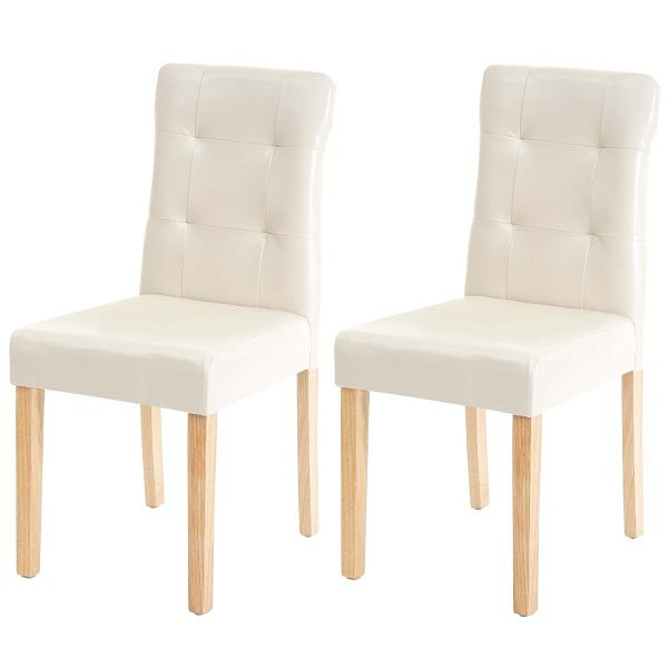Mendler set van 2 eetkamerstoelen HWC-E58, eetkamerstoelen, kunstleer creme, lichte poten, 67991