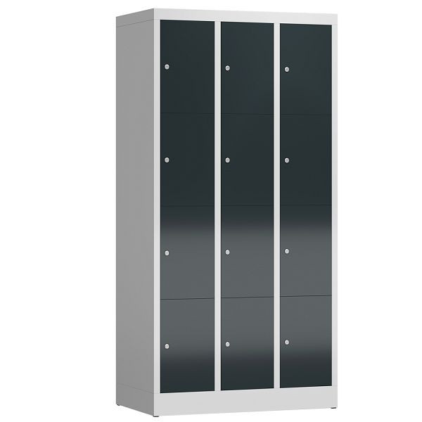 Lüllmann ClassiX lockerkast, 3 compartimenten met elk 4 compartimenten, 1800 x 870 x 500 mm, lichtgrijs/antracietgrijs, X-520438