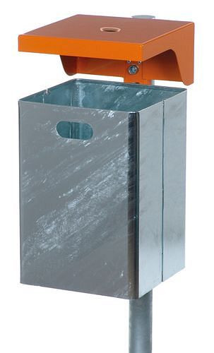 DENIOS Abfallbehälter ABV 40, Stahl, mit Wetterschutzhaube und Ascher, 40 l, orange, 116931