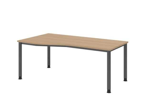 Hammerbacher bureau HS18, 180 x 100/80cm, blad: eikenhout, 25 mm dik, 4-poots frame in grafiet, werkhoogte 68,5-81cm, VHS18/E/G