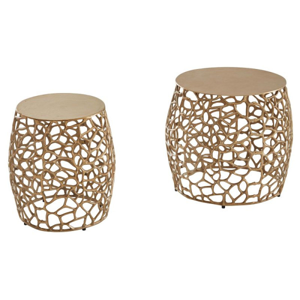 Wohnling bijzettafel set van 2 aluminium goud design metaal ronde woonkamertafel salontafel takstructuur modern WL6.690
