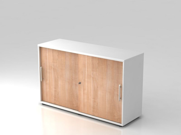 Hammerbacher schuifdeurkast 2OH 120cm relinggreep wit/walnoot, 120x40x74,8 cm (BxDxH), V1752S/W/N/RE