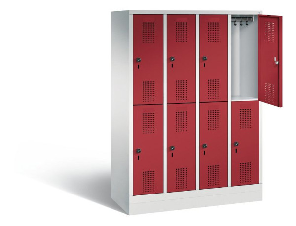 C+P schoollocker dubbeldekker Evolo, H1600xW1190xD500mm, kleur: lichtgrijs/robijnrood, 483206-40 S10061