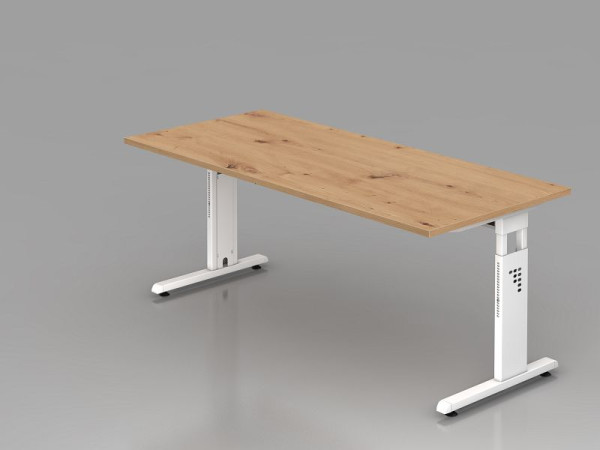 Hammerbacher bureau OS19, 180 x 80 cm, blad: knoestig eiken, 25 mm dik, 2 mm ABS rand, rechthoekige vorm, wit, VOS19/R/W