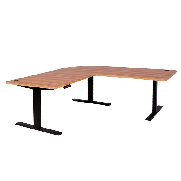 Mendler HWC-D40 hoekbureau, computerbureau, elektrisch in hoogte verstelbaar 178x178cm 84kg, eiken decor, zwart, 75754+62773