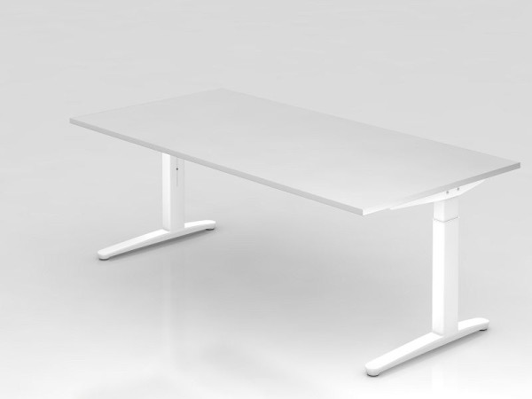 Hammerbacher bureau C-poot 200x100cm wit/wit, aluminium loper wit, rechthoekige vorm, VXB2E/W/WW