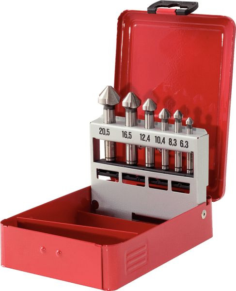 KS Tools HSS Co 5 kegelontbraamverzinkborenset, plaatstaalcassette 6-delig, 336.0416